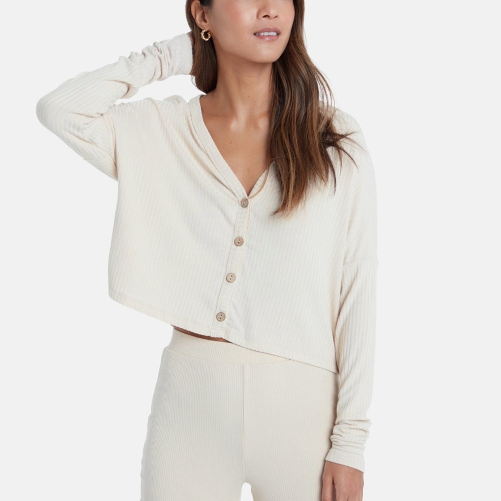 Verishop Lett Oslo button down top cardigan cropped sweater ecru xs